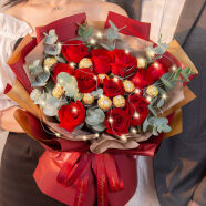 爱花居鲜花速递红色玫瑰巧克力生日礼物送女友同城配送  甜蜜爱情|T77