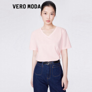VEROMODA T恤女2023新款简约V领素色H版罗文领口上衣|323101001短袖女 A19浅粉色 155/76A/XS
