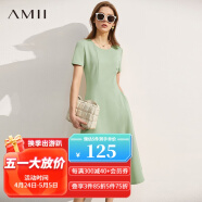 AMII法式复古a字连衣裙女年夏季新款赫本风显瘦圆领修身裙子 薄荷绿 155/80A/S
