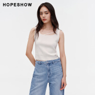 红袖（hongshow）商场同款HOPESHOW针织背心夏季2024女装金属标方领小上衣 米白004 XS