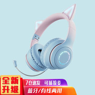 萌可儿猫耳朵无线蓝牙耳机儿童款耳麦可爱男女生头戴式闪灯学生手机平板坐飞机隔音送孩子生日儿童节礼物 升级款-渐变蓝（6岁-成人）蓝牙