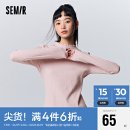 森马（Semir）长袖T恤女木耳边半高领2023冬季紧身肌理抓绒针织衫109723101001