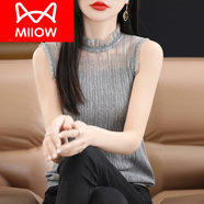 猫人（MiiOW）2026新款时尚网纱打底衫女夏季蕾丝针织背心薄款西装内搭无袖上衣 灰色 XL (170) 105-115