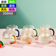 富光玻璃杯水杯家庭套装透明简约耐热茶杯带把牛奶杯客厅喝水杯子套装 六只装（颜色各一）350ml