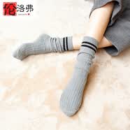 伦洛弗女袜子堆堆袜高筒棉袜子学院风女士日韩系长筒袜靴袜子粗线二杠袜 浅灰色2双装 均码