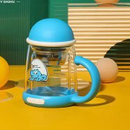 杯具熊（BEDDYBEAR）双层玻璃杯手柄泡茶杯办公室创意带茶漏过滤水杯子 手柄双层玻璃杯系列-蓝精灵(320m