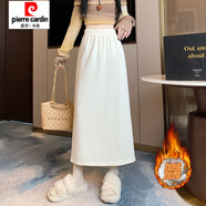 皮尔卡丹（pierre cardin）灯芯绒半身裙女秋冬季新款裙子松紧高腰a字中长裙开叉显瘦加绒裙 杏色#【冬季款】 加绒 3XL 建议151-170斤