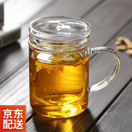 益馨荣 家用泡茶透明玻璃水杯茶杯带过滤内胆带把手茶具大平盖办公杯 大平盖400ml