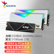 威刚 XPG D50 DDR4 3600 16Gx2白色RGB内存 S70Blade PCIe4.0 1TB SSD固态硬盘套装 