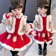 咪奇超人童装女童套装冬装加厚儿童套装拜年服女宝宝洋气外套裙子两件套潮 红色 110码建议身高95-105cm