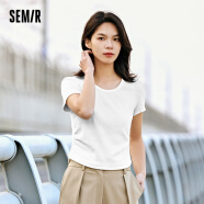 森马（Semir）短袖T恤女短款小心机紧身2024夏季大圆领正肩套头衫109324100003