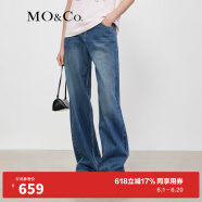 MO&Co.直筒蓝色牛仔裤棉高腰阔腿裤设计感法棍牛仔裤 牛仔蓝色-第1批 24/XXS