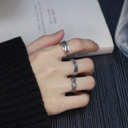 BJYL三件套戒指男款潮流 复古开口方形单身戒指时尚食指环学生尾戒