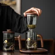 左茗右器泡茶杯茶水分离玻璃杯办公室男女士喝茶杯子普洱红茶绿茶花茶杯 弯把-仙鹤500ml