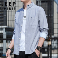 吉普（JEEP）衬衫男长袖春秋季衬衣男士宽松商务休闲外套男装 浅灰 XL 