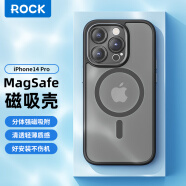 ROCK 适用苹果14 Pro手机壳iPhone14pro磁吸肤感保护套 magsafe磁吸壳镜头全包防摔硅胶不粘指纹 黑色