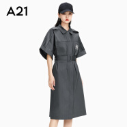 A21夏季新品时尚女装风衣式中长连衣裙中袖收腰气质蝙蝠袖连衣裙女 深灰 M