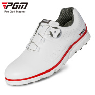 PGM 新款 高尔夫鞋男鞋防水鞋子旋转鞋带轻便golf球鞋防侧滑 白红色 39码