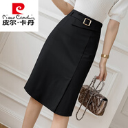 皮尔卡丹（pierre cardin）半身裙女装2024新款春装a字开叉包臀裙子中长款高腰一步裙春秋款 黑色 XL