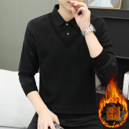 AEMAPE加绒加厚毛衣男士假两件针织打底衫2023新款秋冬季衬衫领保暖毛衣 R60黑色 XL