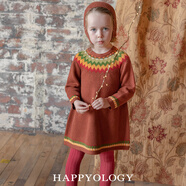 happyology英国儿童秋冬新款费尔岛女童上衣美利奴羊毛针织连衣裙 焦糖色 104 (104cm)