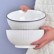 肃匠餐具家用套装碗盘简约米饭碗盘套装纯白釉下彩陶瓷碗微波炉用 8英寸碗(山田) 2头