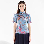 白领（WHITE COLLAR）女士中国风火烈鸟立领缝珍珠短袖后拉链衬衫HUOLN21-210 火烈鸟;160/M