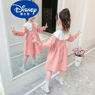 迪士尼(Disney)同款   女童娃娃领连衣裙2022新款洋气儿童纯棉公主裙网红小女孩长袖裙子 粉色 120