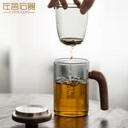 左茗右器玻璃泡茶杯茶水分离杯办公会议杯家用水杯大容量带过滤泡茶杯子 弯把款-纯色-500ml