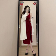 欧迪惠御姐裙长裙红色吊带连衣裙2024春季新款针织开衫女装套装裙子夏天 米白色开衫 S