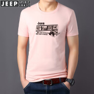 吉普（JEEP）短袖T恤男半袖夏季男士体恤中青年学生纯棉半截袖透气弹 210皮粉色 M（105斤-125斤）