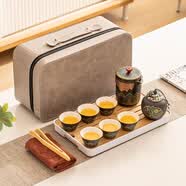 瓷牌茗茶具（cipaiming teaset）旅行茶具套装户外便携式陶瓷快客杯一壶四杯办公室功夫茶壶泡茶 黑古茗1壶6杯+罐盘+旅行包+巾夹