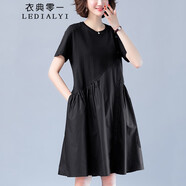 衣典零一（LEDIALYI）2024夏季女装新款时尚气质休闲宽松中年连衣裙小个子纯棉裙子夏天 黑色 L （建议118-128斤）