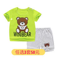易卡通 儿童短袖套装纯棉男女宝宝婴儿衣服韩版卡通印花两用裆童装 k021-短套玩具熊 73cm