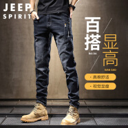 JEEP SPIRIT吉普牛仔裤男春夏季韩版弹力修身休闲裤潮流男裤 黑色 32 