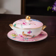 英格丽高端骨瓷炖盅带盖勺创意粉色少女心陶瓷燕窝炖盅补品鸡汤炖罐家用 繁花粉色双耳甜品盅三件套