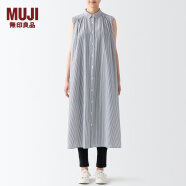 无印良品 MUJI 女式 水洗 棉强捻 无袖连衣裙 BCL57A2S 深灰色条纹 M-L