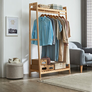 家逸（JIAYI）实木衣帽架落地衣架挂衣架卧室衣架简易衣服架立式客厅办公室挂架 长100cm原木色【加高款】