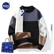 NASA LIKE官方潮牌毛衣男春秋季毛衫撞色加厚保暖针织衫冬装打底内搭毛线衣 黑色 L  推荐110-130斤