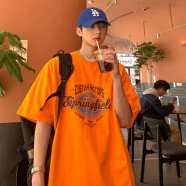 UYUK胖子大码夏季2024橘色短袖T恤男小众设计感美式高街衣服夏 桔色 XL