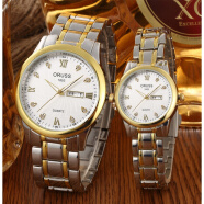 夫妻戴的手表一对情侣表一对价男女士韩版时尚商务钨钢手表女石英表 间金情侣手表白面 一对