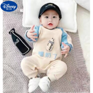 迪士尼（Disney）婴儿棉连体衣春秋男女宝宝网红可爱爬爬服外出长袖哈衣套装衣服 喝奶长袖连体米白 80cm 建议18-22斤
