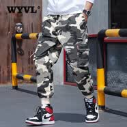 WYVL工装裤男士宽松大码休闲裤纯棉裤子迷彩男裤九分裤束脚裤秋冬加厚 迷彩卡其 2XL