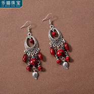 乐喵（LEMIAO）波西米亚复古民族风欧美古银耳环女神饰品显脸瘦耳饰流苏长款耳坠 女神款(火花红)