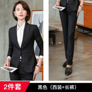 普妮姿职业装女装套装春秋新款韩版时尚修身小西装OL商务正装酒店前台经理工作制服 黑色西装+西裤 3XL