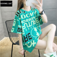 GOOMIL LEET恤女短袖新款夏装中长款韩版宽松欧货潮上衣服半袖体恤 3378绿色 M