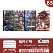 日本KOKUYO国誉笔记本sou·sou联名款无线装订本学生用胶装本记事本日记本子简约 和风幻想风景B5 40页【4本装】