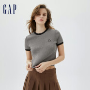 Gap【女友T】女装夏季辣妹风正肩罗纹针织短袖T恤598246 灰色 160/80A(XXS)