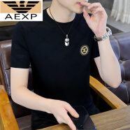 AEXP奢侈阿玛EA7XP尼旗下品牌真冰丝短袖t恤男士时尚休闲体恤打底衫 WE911黑色 M 90-105斤