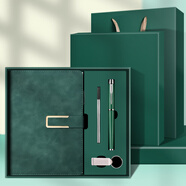 商务办公笔记本文具加厚带扣记事本a5笔记本套装礼盒公司展会活动礼品会议工作记录本日记本子定制logo A5本+金属笔+32gU盘-绿色